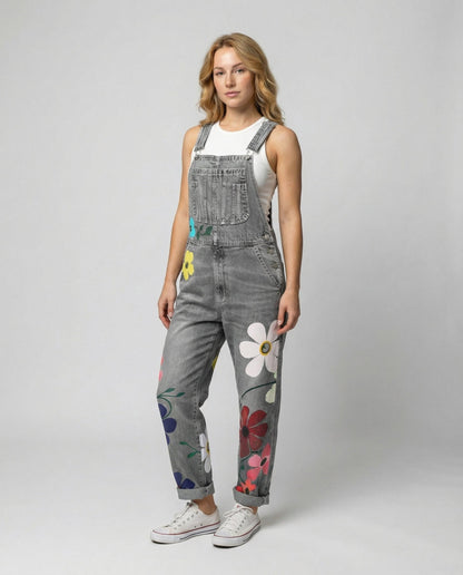 Ærmeløs denim jumpsuit til kvinder | Afslappet pasform med dekorative detaljer