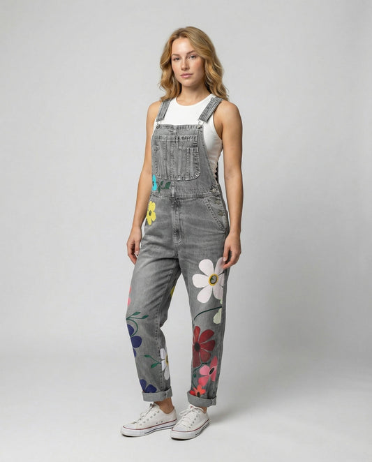Ærmeløs denim jumpsuit til kvinder | Afslappet pasform med dekorative detaljer
