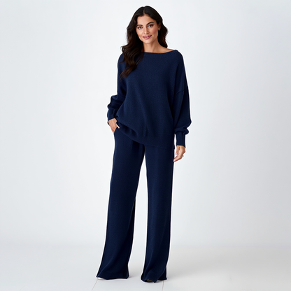 Dame Sæt | Strik med Trøje og Bukser | Afslappet Elegance og Komfort