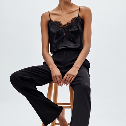 Satin top med blondekant | Elegant sommer camisole med stropper