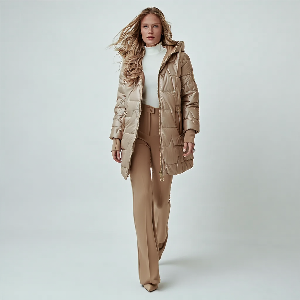 Elegant Puffer Vinterjakke til Kvinder | Polstret Jakke med Hætte og Lynlås