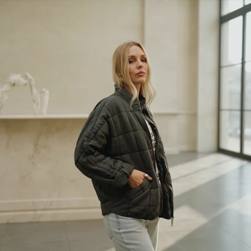 Kvinders quiltet jakke | Blød fleece | Afslappet pasform | Let og varm