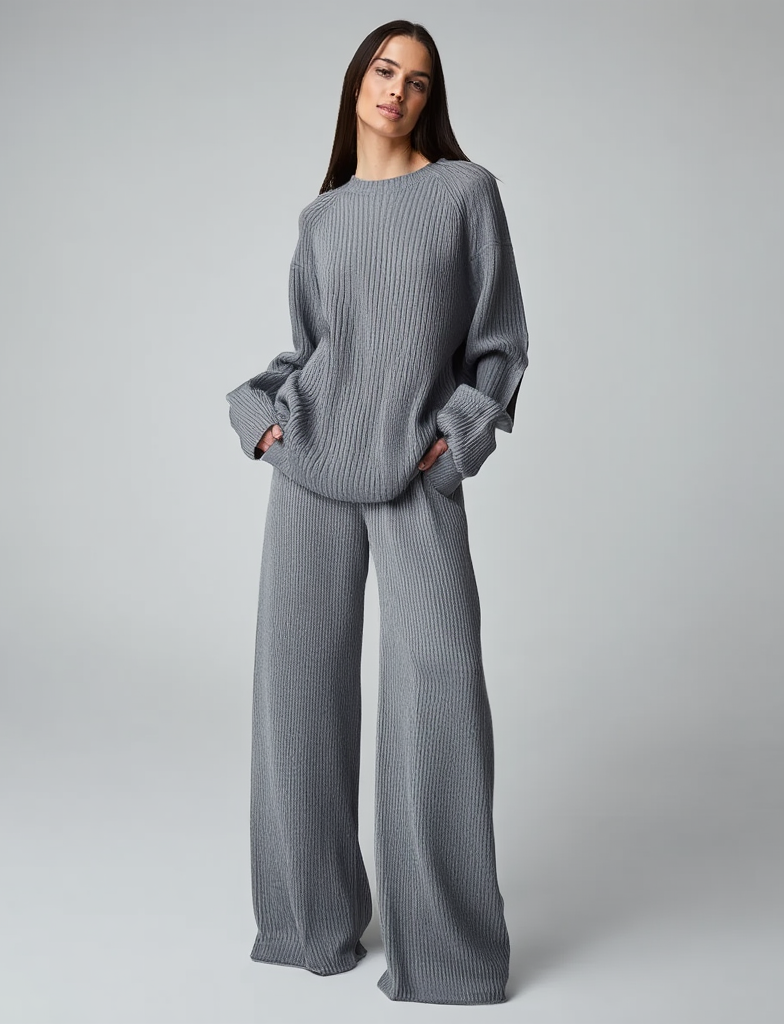 Dame Sæt | Strik med Trøje og Bukser | Afslappet Elegance og Komfort