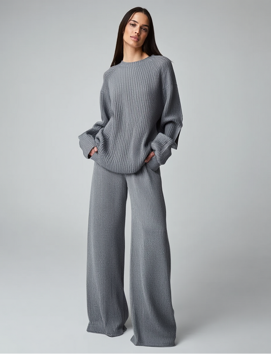 Dame Sæt | Strik med Trøje og Bukser | Afslappet Elegance og Komfort