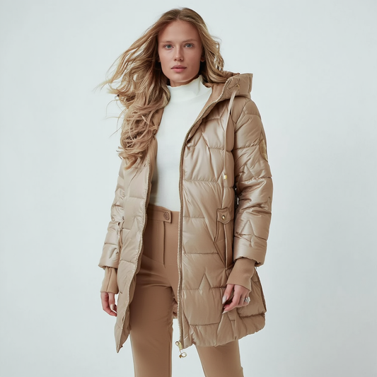 Elegant Puffer Vinterjakke til Kvinder | Polstret Jakke med Hætte og Lynlås