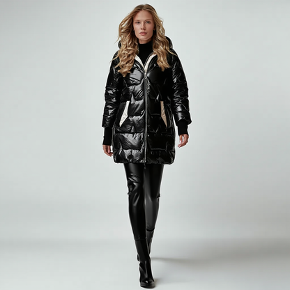 Elegant Puffer Vinterjakke til Kvinder | Polstret Jakke med Hætte og Lynlås