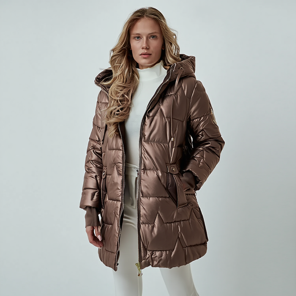 Elegant Puffer Vinterjakke til Kvinder | Polstret Jakke med Hætte og Lynlås