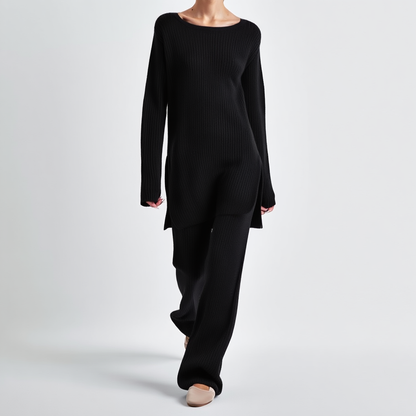 Dame Sæt | Strik med Trøje og Bukser | Afslappet Elegance og Komfort