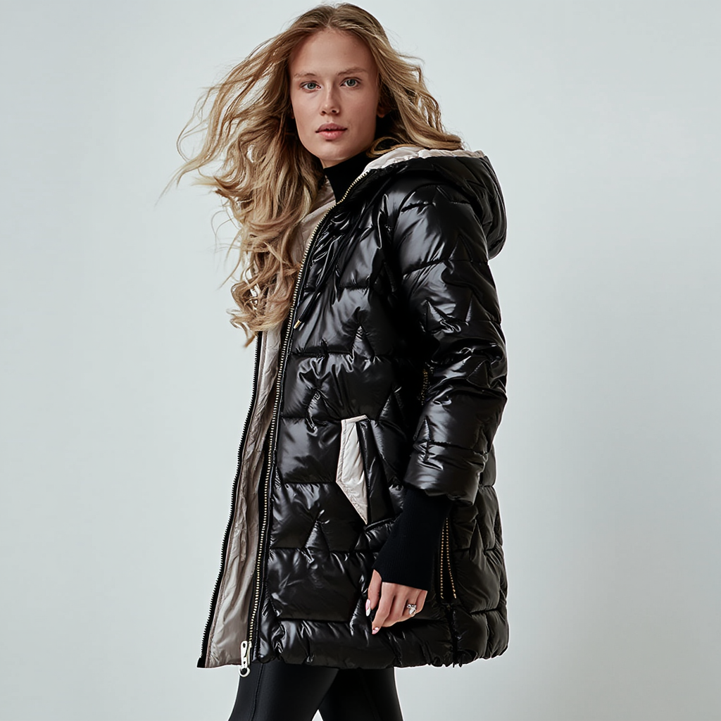 Elegant Puffer Vinterjakke til Kvinder | Polstret Jakke med Hætte og Lynlås