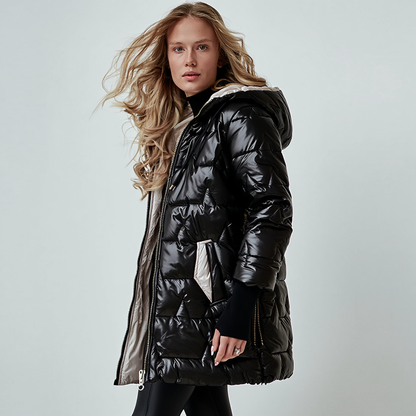 Elegant Puffer Vinterjakke til Kvinder | Polstret Jakke med Hætte og Lynlås