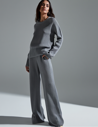 Dame Sæt | Strik med Trøje og Bukser | Afslappet Elegance og Komfort