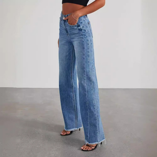 Dame Jeans med Høj Talje | Afslappet Pasform i Blødt Denim
