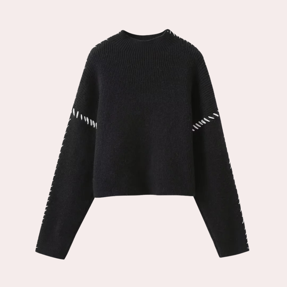 Stilfuld Strikket Sweater til Kvinder | Højhalset Pullover med Detaljer