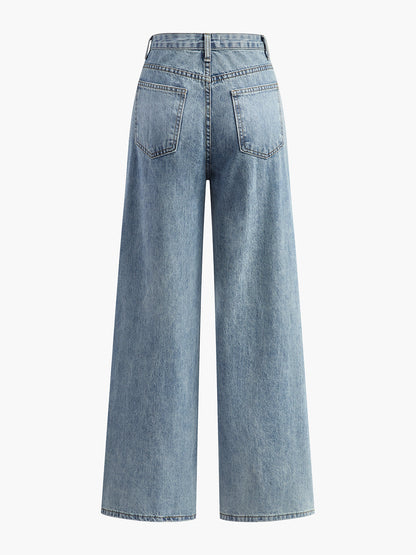 Kvinders jeans med asymmetrisk talje | Vide ben | Moderne design i lys denim