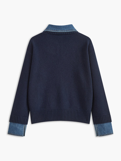 Dame striksweater med revers og 2-i-1 paneldesign | Blød og elegant pasform