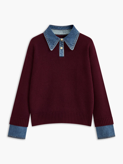 Dame striksweater med revers og 2-i-1 paneldesign | Blød og elegant pasform