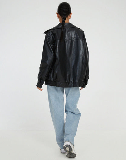 Elegant oversized læderjakke til kvinder | Blød overflade & klassisk snit