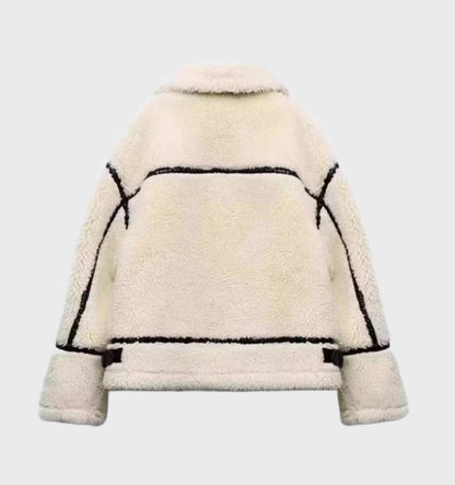 Beige fleecejakke til kvinder | Blød og varm med teddyfor | Oversized pasform