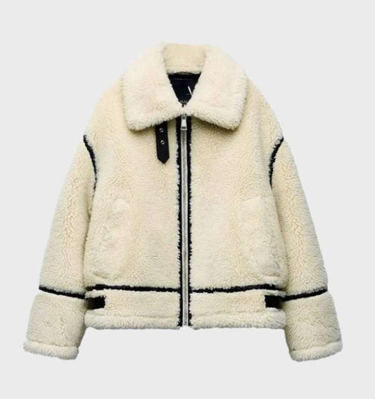 Beige fleecejakke til kvinder | Blød og varm med teddyfor | Oversized pasform