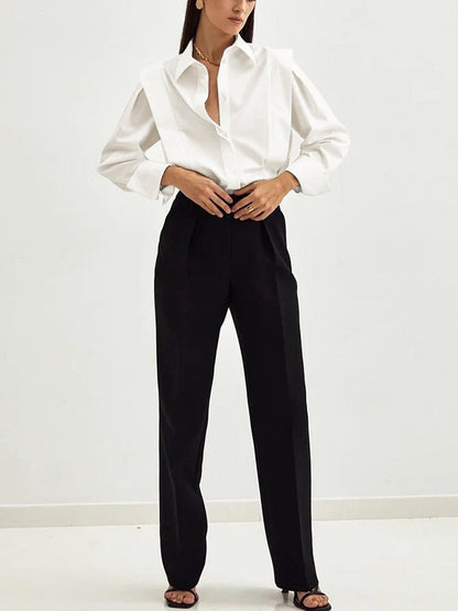 Elegant Skjorte til Kvinder | Strukturdesign med Skulderdetaljer | Klassisk Knaplukning