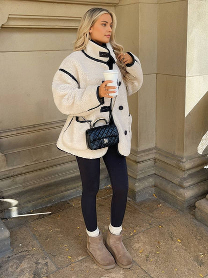 Oversized fleecejakke til kvinder | Høj krave og lommer | Varm vinterstil