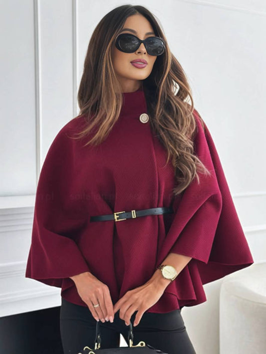 Elegant kort ponchojakke med bælte og flagermusærmer til kvinder