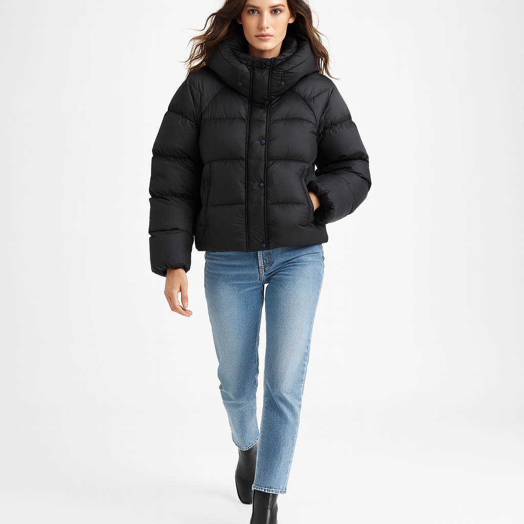 Kort vatteret jakke til kvinder | Aftagelig hætte | Varm og let vintermodel