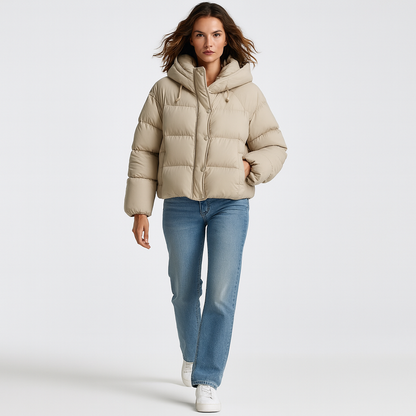 Kort vatteret jakke til kvinder | Aftagelig hætte | Varm og let vintermodel