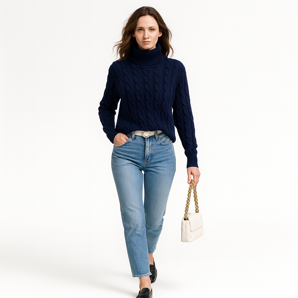 Elegant Kabelstrik-rullekrave Til Kvinder