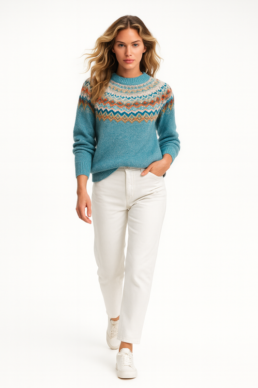 Elegant Strikket Mønstertrøje I Klassisk Oversize Design