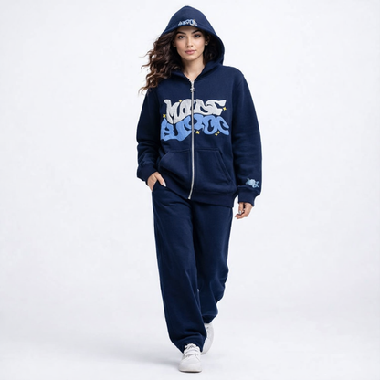 Hættetrøje Med Lynlås Og Grafisk Print I Afslappet Pasform