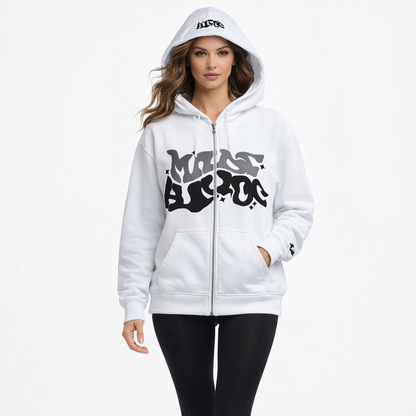 Hættetrøje Med Lynlås Og Grafisk Print I Afslappet Pasform
