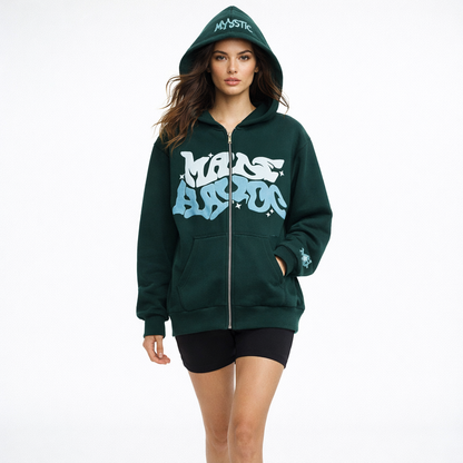 Hættetrøje Med Lynlås Og Grafisk Print I Afslappet Pasform