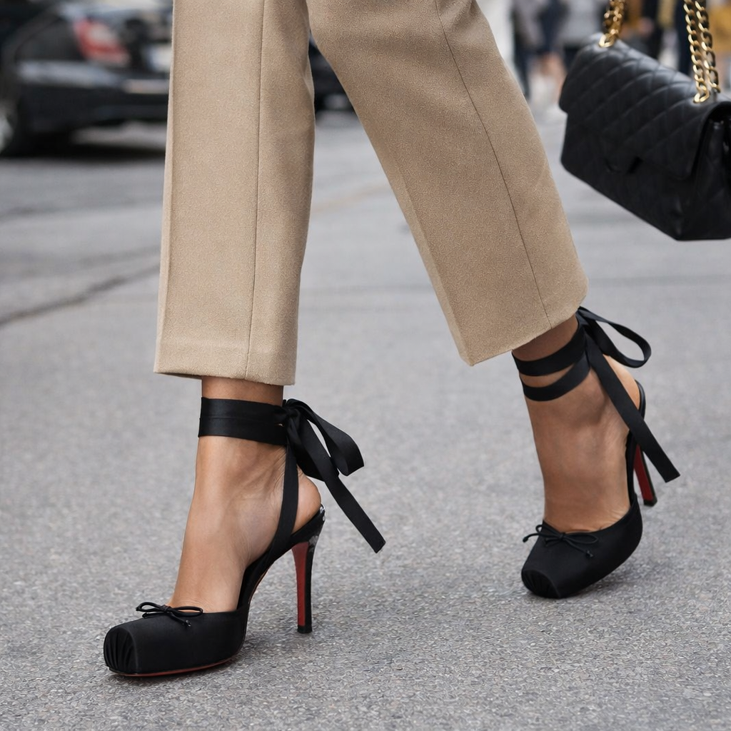 Elegante Høje Hælsko I Satin Med Ankelbånd Og Firkantet Snude