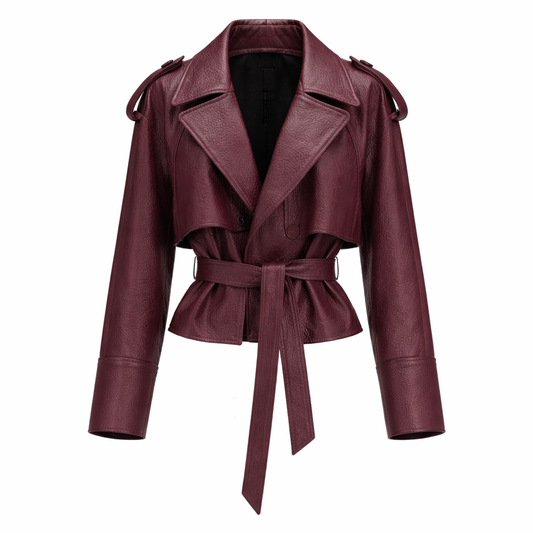 Bæltejakke i ægte fåreskind med struktureret snit