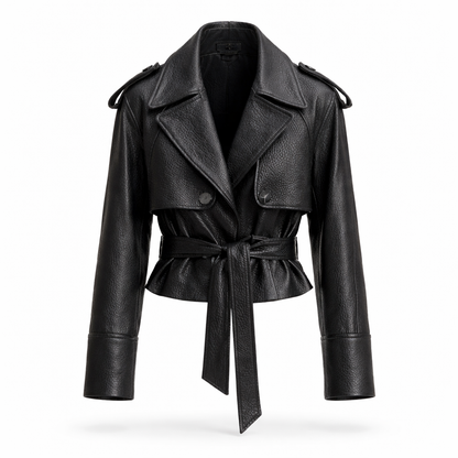 Bæltejakke i ægte fåreskind med struktureret snit