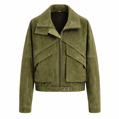 Elegant ruskindsjakke i ægte læder med struktureret snit