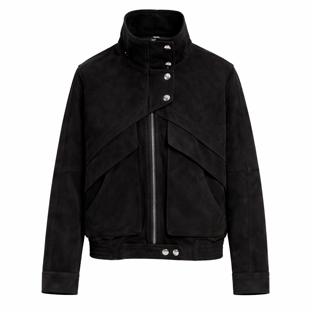 Elegant ruskindsjakke i ægte læder med struktureret snit