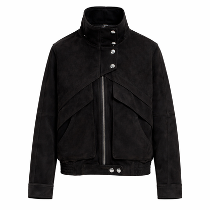 Elegant ruskindsjakke i ægte læder med struktureret snit