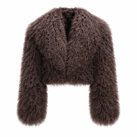 Kort jakke i ægte mongolsk fårepels med krøllet pels