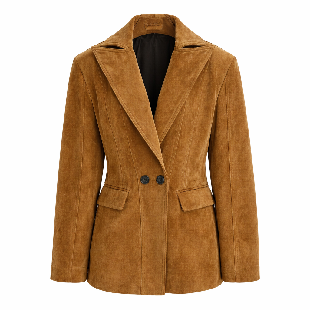 Vintage ruskindsblazer i ægte fåreskind til kvinder