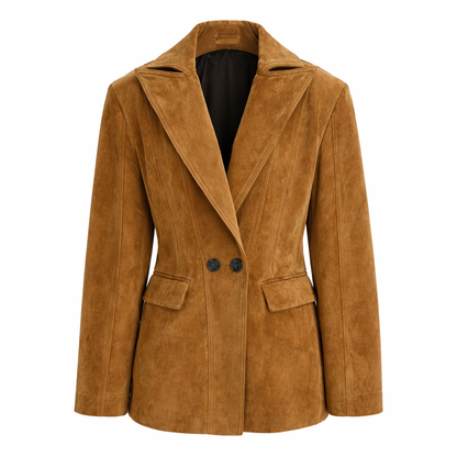 Vintage ruskindsblazer i ægte fåreskind til kvinder