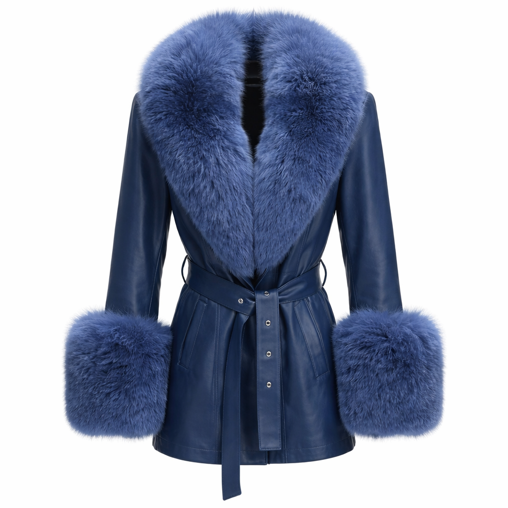 Eksklusiv læderjakke med ægte rævepelskrave