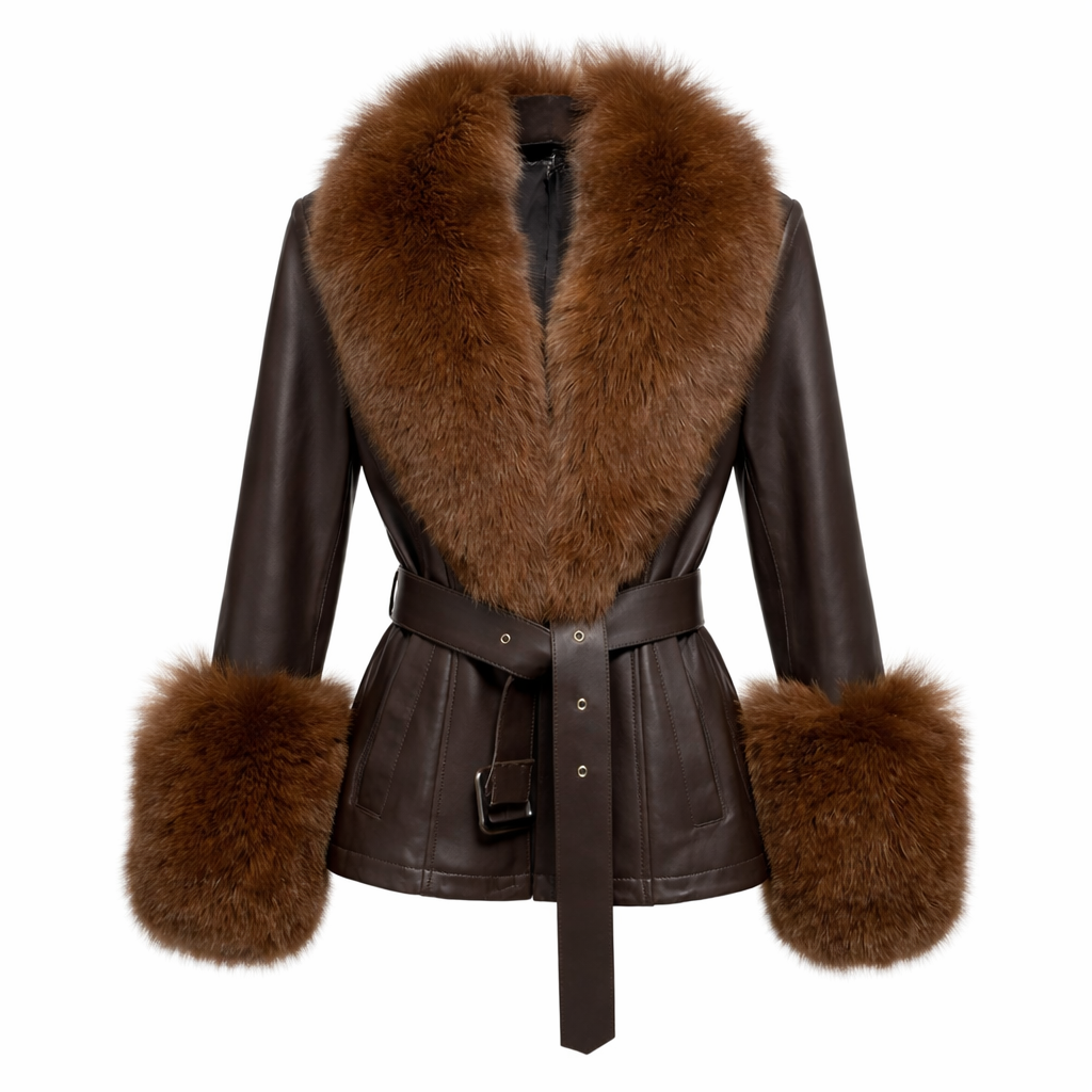 Eksklusiv læderjakke med ægte rævepelskrave