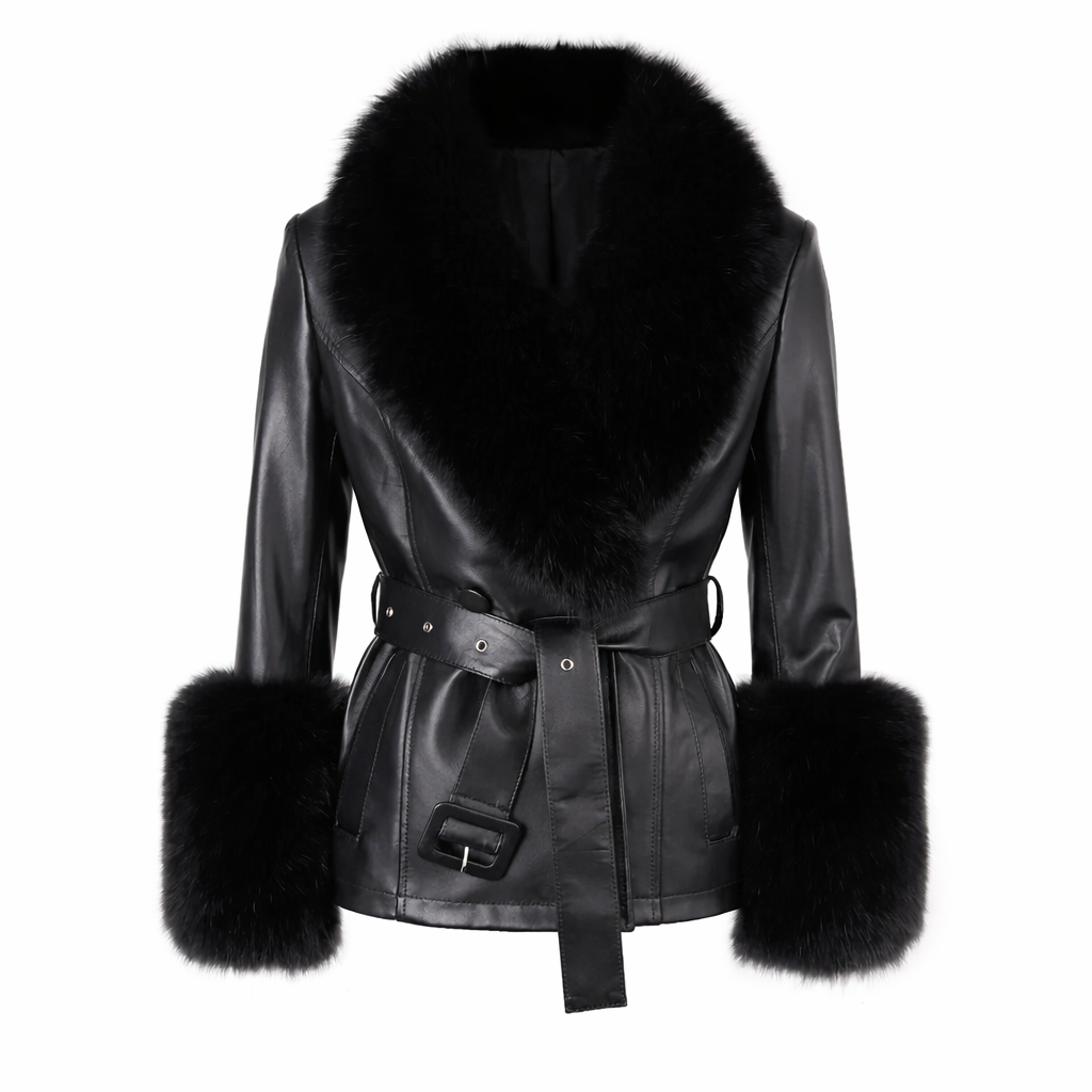 Eksklusiv læderjakke med ægte rævepelskrave