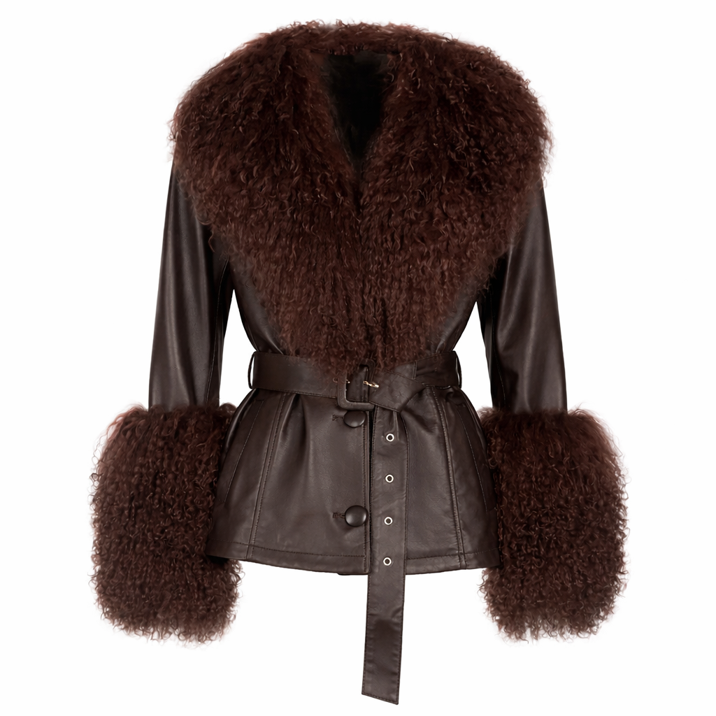 Eksklusiv læderjakke med ægte rævepelskrave