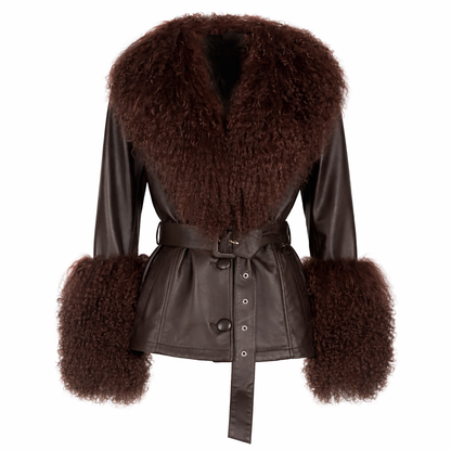 Eksklusiv læderjakke med ægte rævepelskrave