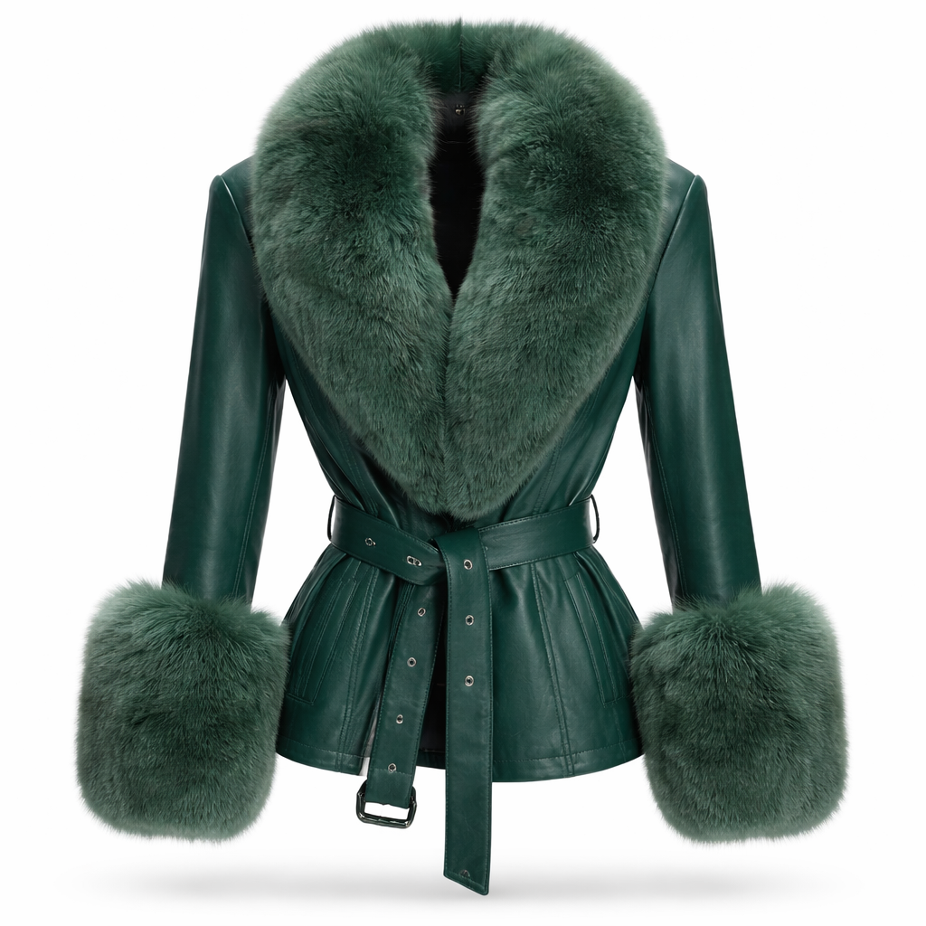 Eksklusiv læderjakke med ægte rævepelskrave