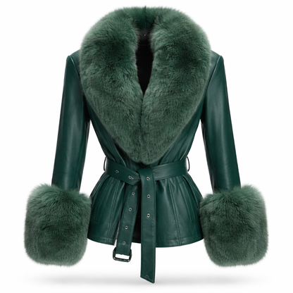 Eksklusiv læderjakke med ægte rævepelskrave