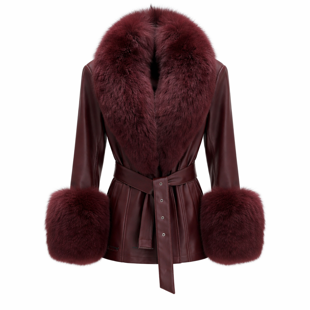 Eksklusiv læderjakke med ægte rævepelskrave